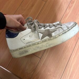 Golden Goose White Sneakers with Blue and Brown Accents